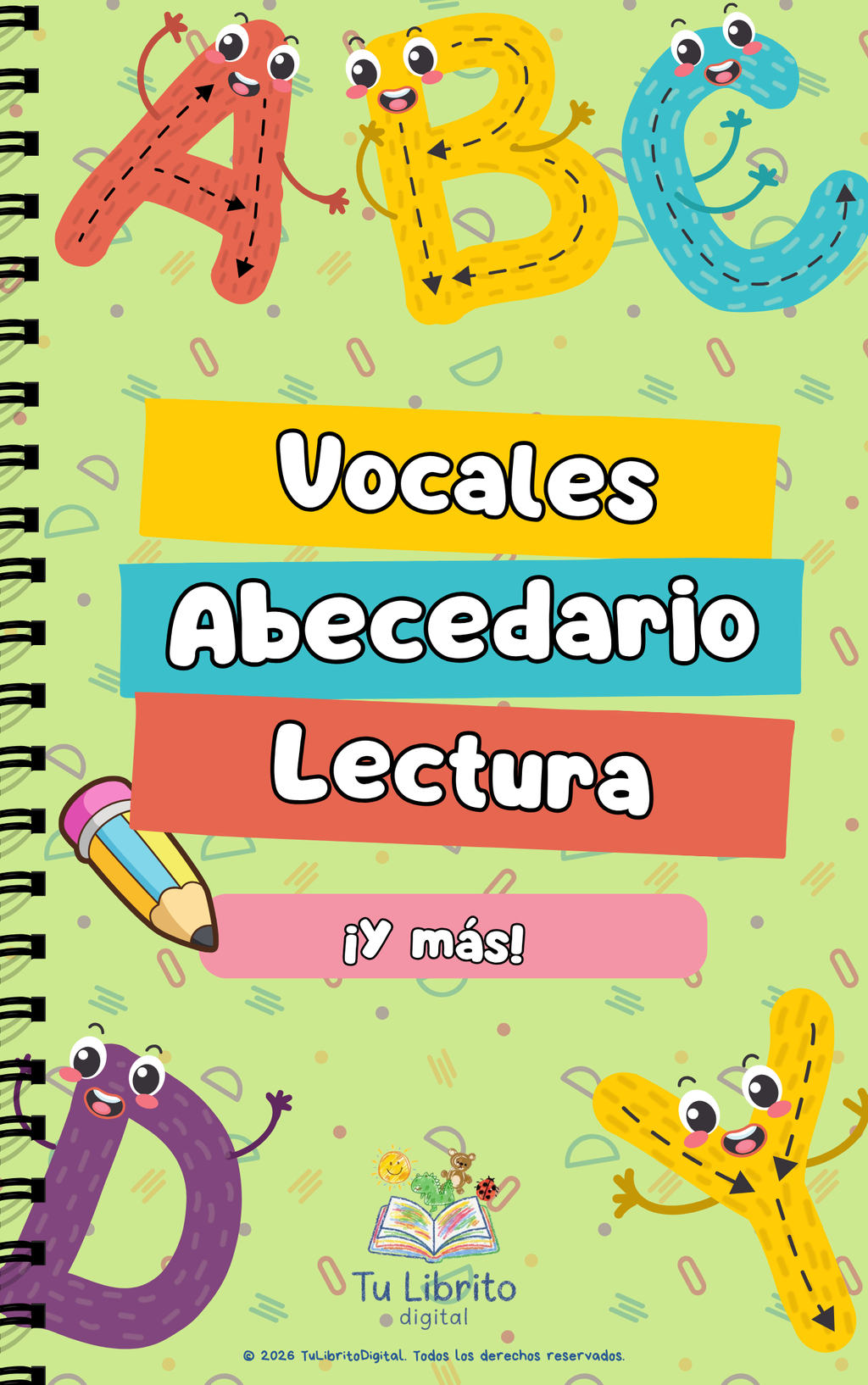 Libro de actividades: vocales, abecedario, lectura y dibujo