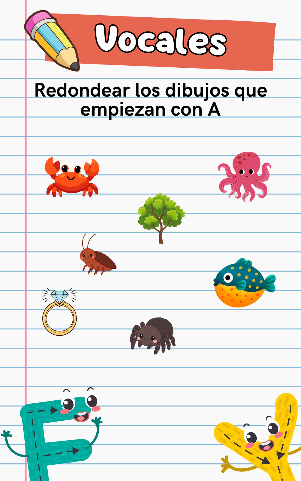 Libro de actividades: vocales, abecedario, lectura y dibujo