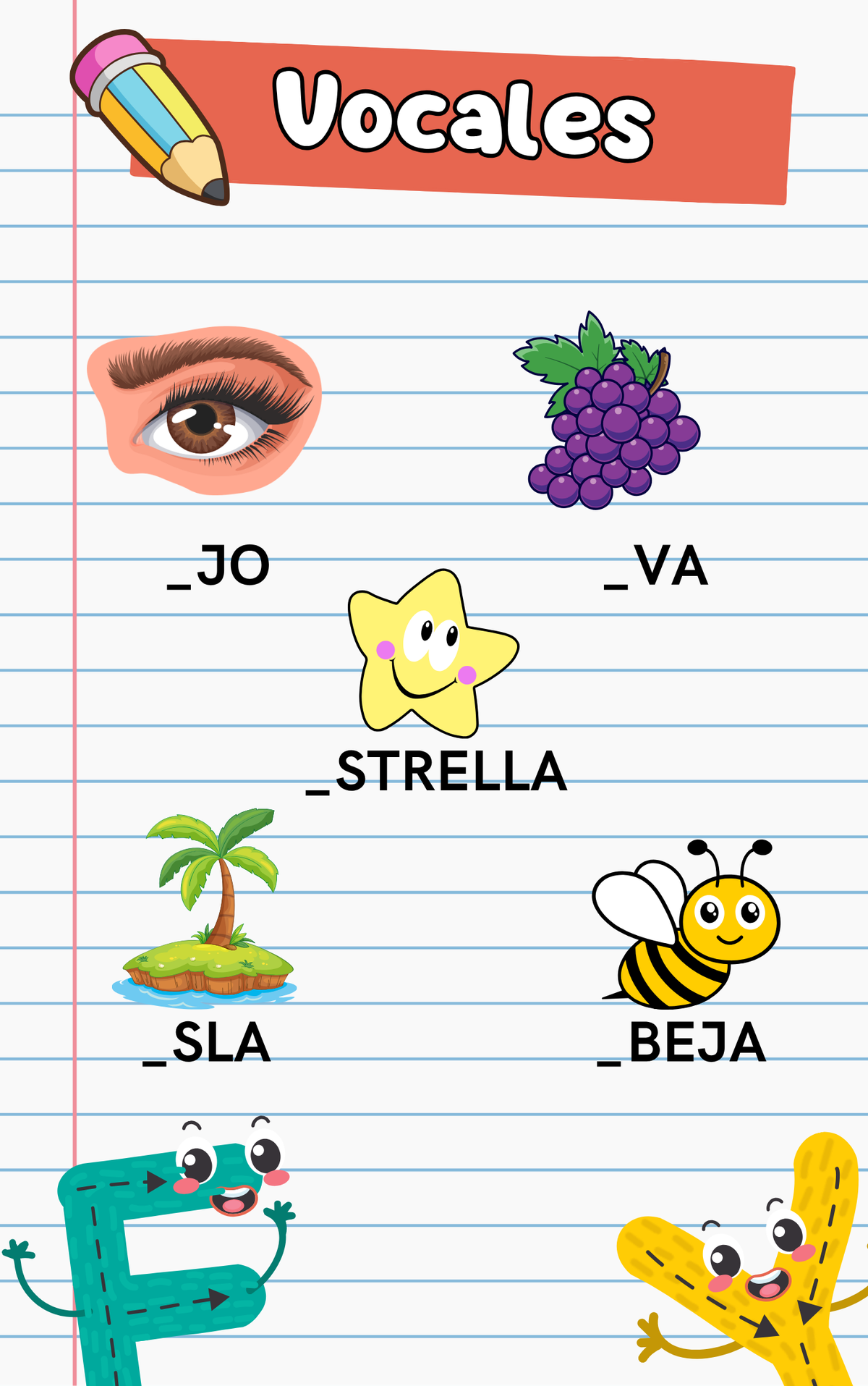 Libro de actividades: vocales, abecedario, lectura y dibujo